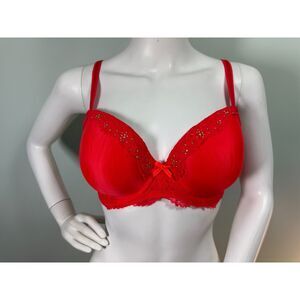 Victoria's Secret Dream Angels Lined Demi size 34DD Neon Red Pink Lace Underwire